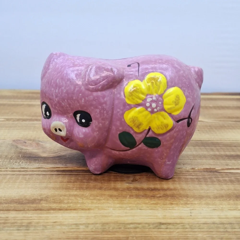 Vintage‎ Lightweight Retro Piggy Bank - Pink With Yellow Flower